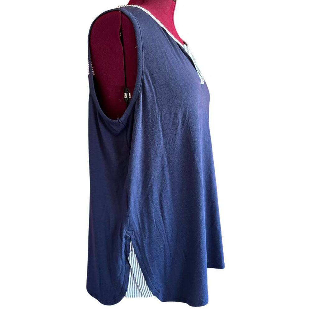 Lane Bryant Top Womens Size 22 Navy White Nautical Fisherman Coastal Summer Sun - Picture 2 of 7